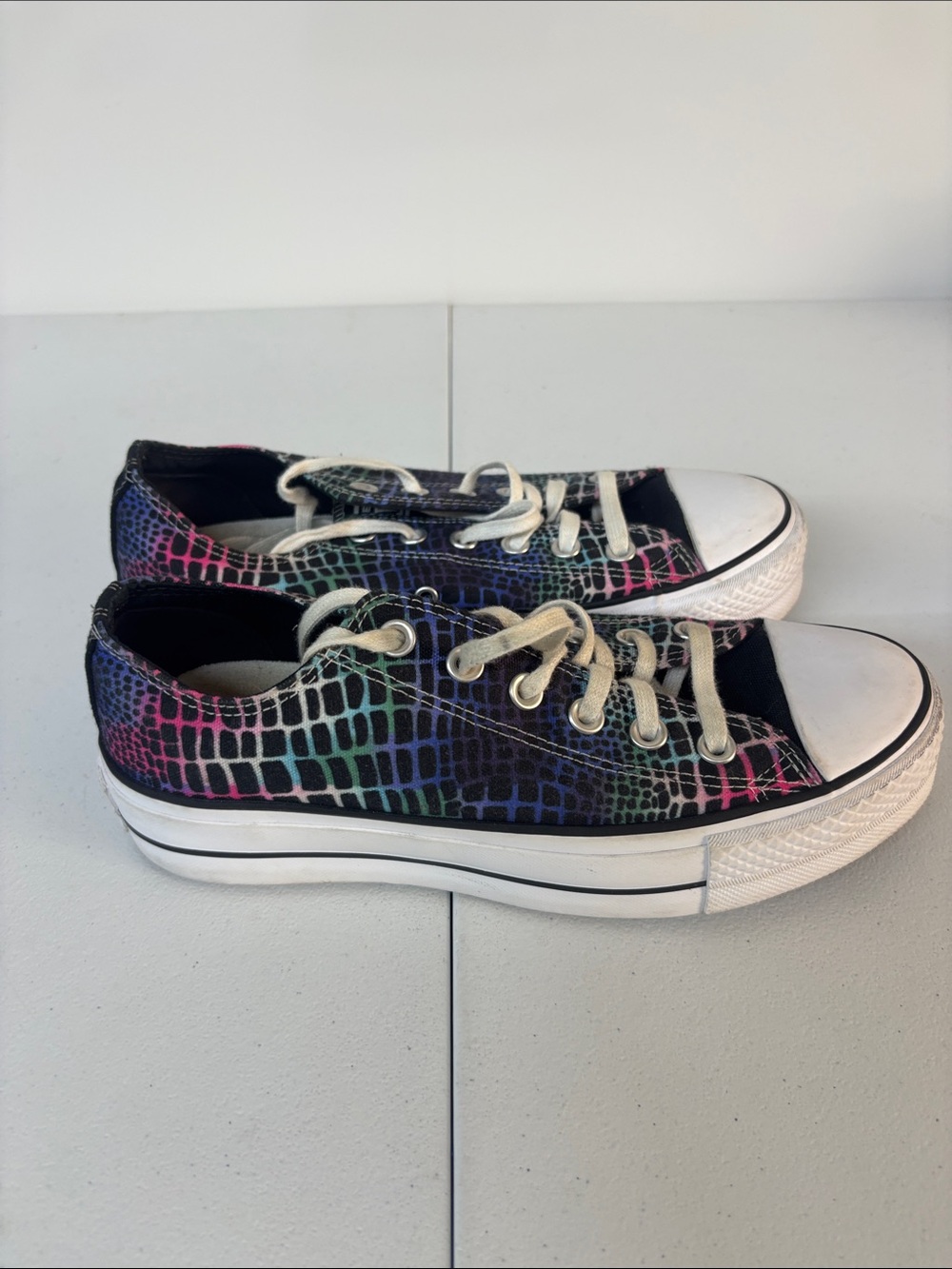 Converse Low Top Sneakers - Black with Rainbow Croc-Scale Print - Picture 7 of 10